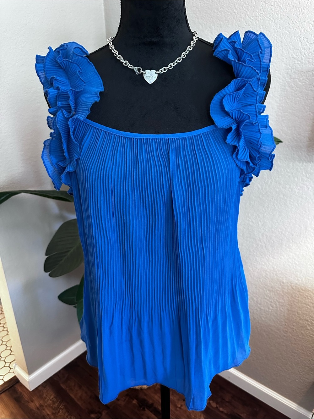 Ruffled Pleated Cami Top - Royal Blue